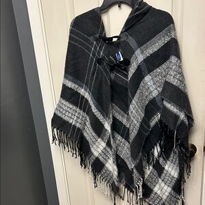 Black and Gray Plaid Poncho
